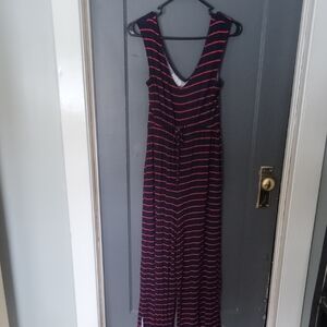Maurices Navy and Red Striped Jumpsuit